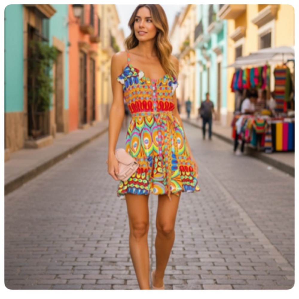 ALEXIS SIRSHA GOGO MULTI COLOR MINI DRESS SIZE MEDIUM - Picture 2 of 12